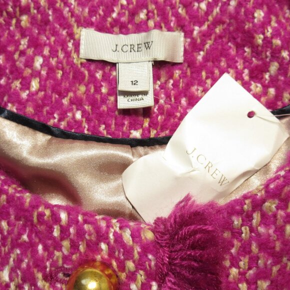 NWT J.Crew Lady Jacket in Pink Corkscrew Tweed Fringe 12 $495 - Picture 5 of 6